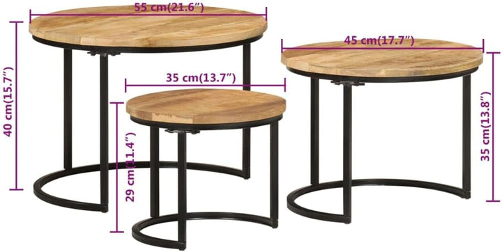 vidaXL Satztisch 3-TLG., Couchtisch Holz-Tischplatte Eisenbein, Beistelltisch für Wohnzimmer, Wohnzi