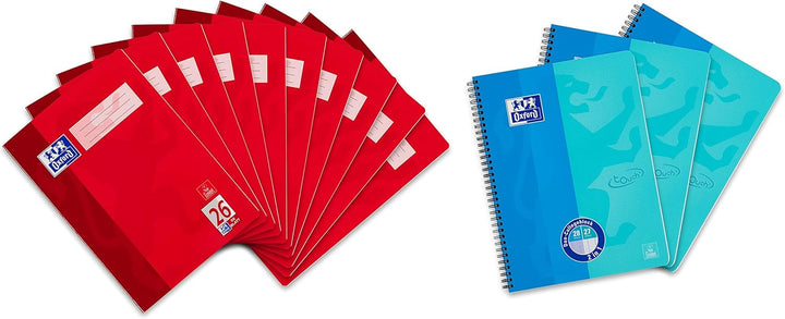 Oxford 384403226 Schule Schulheft A4 kariert, mit Rand, Lineatur 26, 32 Blatt, rot, 10er Pack & DUO
