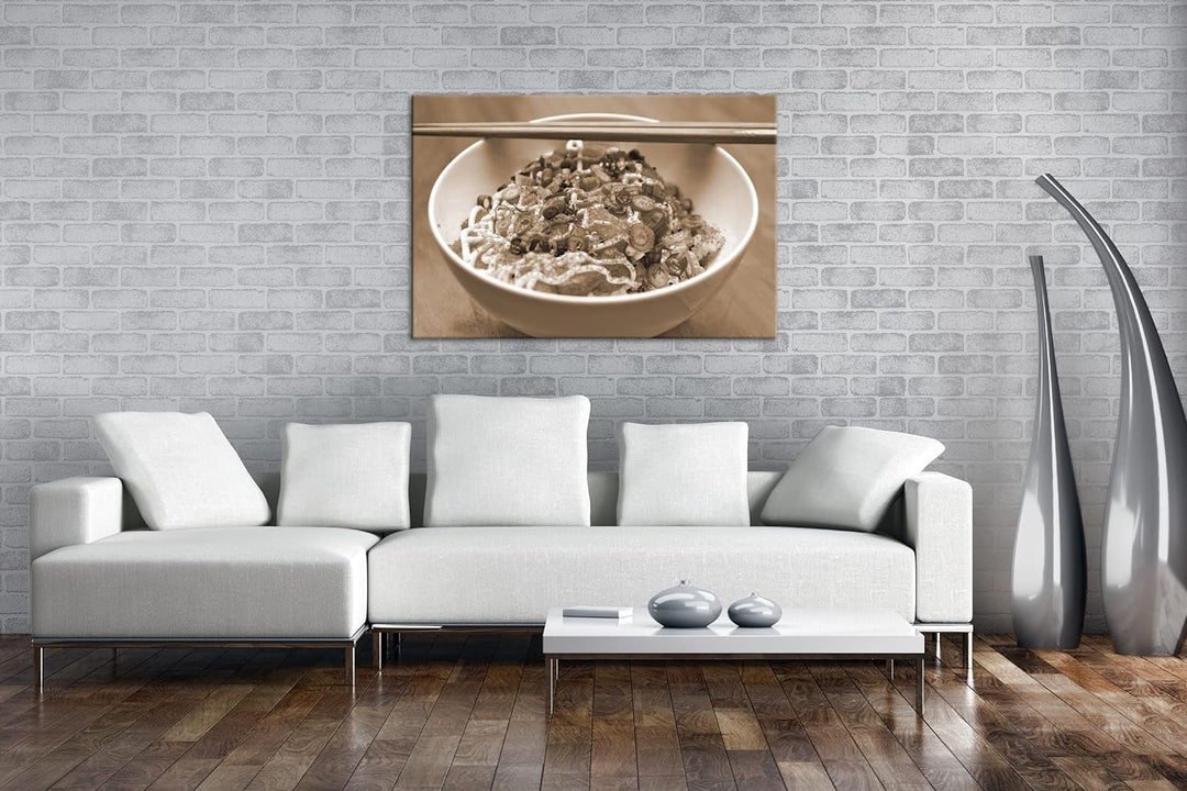deyoli asiatische Nudelsuppe Effekt: Sepia, Format: 80x60 als Leinwandbild, Motiv fertig gerahmt auf