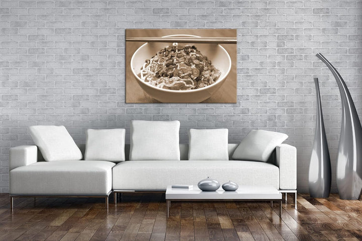 deyoli asiatische Nudelsuppe Effekt: Sepia, Format: 80x60 als Leinwandbild, Motiv fertig gerahmt auf