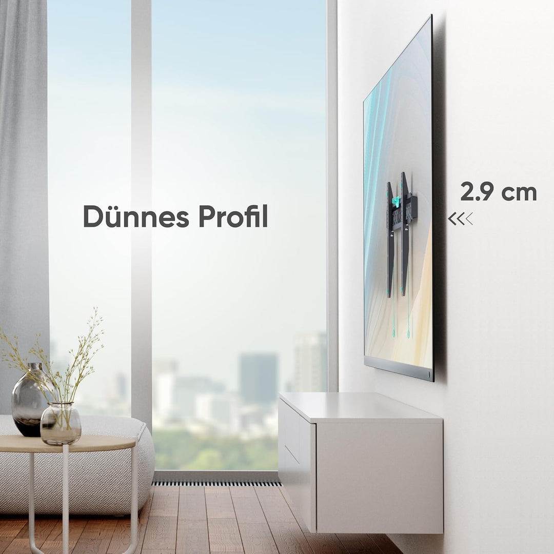 ONKRON TV Wandhalterung flach für 43-85 Zoll Bildschirm bis 68 kg, Ultra Slim Wandhalterung Fernsehe