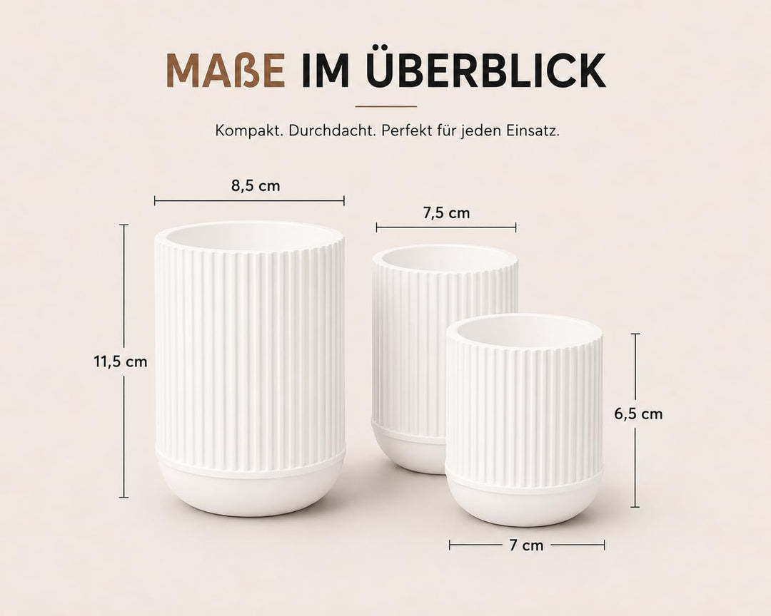 CABU Stiftehalter Weiss 3er Set – Minimalistischer Schreibtisch Organizer – Multifunktionaler Stifte