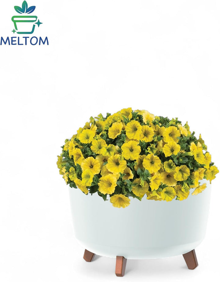 MELTOM Blumentopf Schale mit Füssen Einsatz Blumenschale Kräutertopf Übertopf, 39 cm x 27 cm (Weiss)