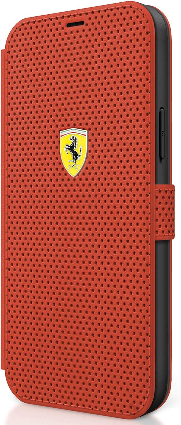 Ferrari FESPEFLBKP12LRE Book On Track Perforated Hülle für iPhone 12 Pro Max 6,7" rot