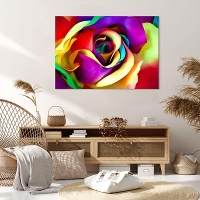 Bilder auf Leinwand 100x70cm Leinwandbild mit Rahmen Blume Farbe Rose Gross Wanddeko Bild Schlafzimm