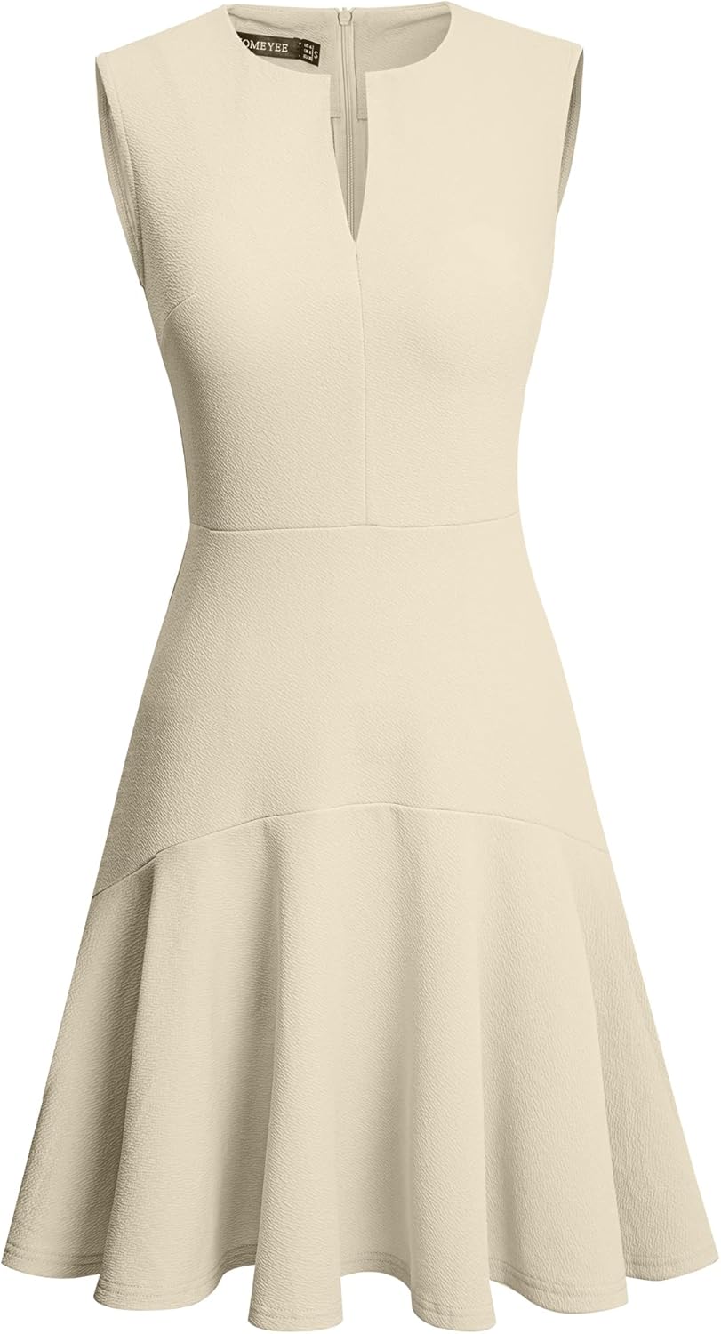 HOMEYEE Damen Elegant V-Ausschnitt Ärmellos Rockabilly Swing Sommer Freizeitkleid Mini Business Cock