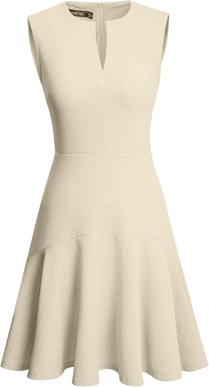 HOMEYEE Damen Elegant V-Ausschnitt Ärmellos Rockabilly Swing Sommer Freizeitkleid Mini Business Cock
