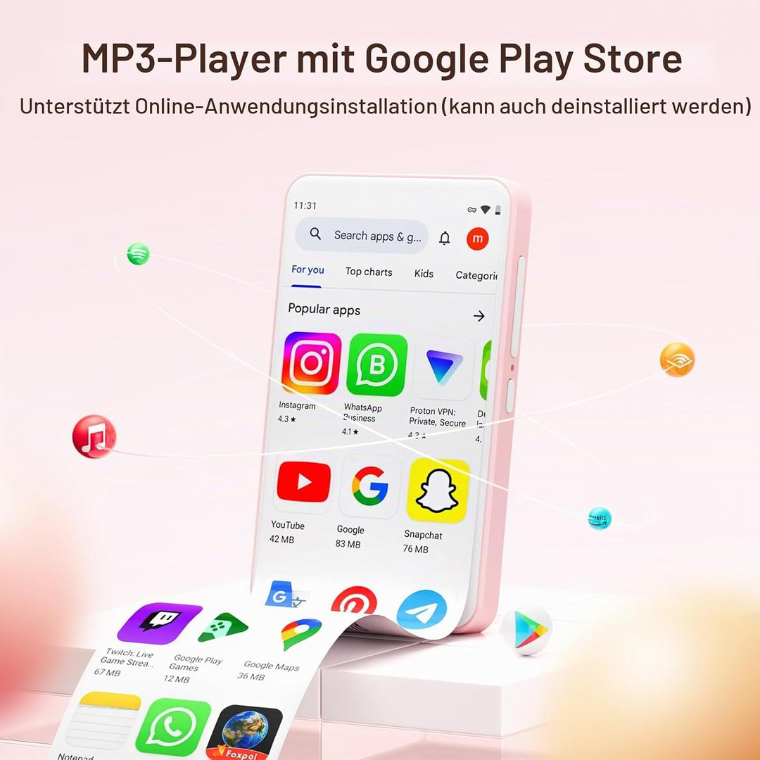 MP3 Player mit Bluetooth und WiFi, Oilsky 80GB Tragbarer MP3 Musikplayer mit Spotify, Audible, Deeze