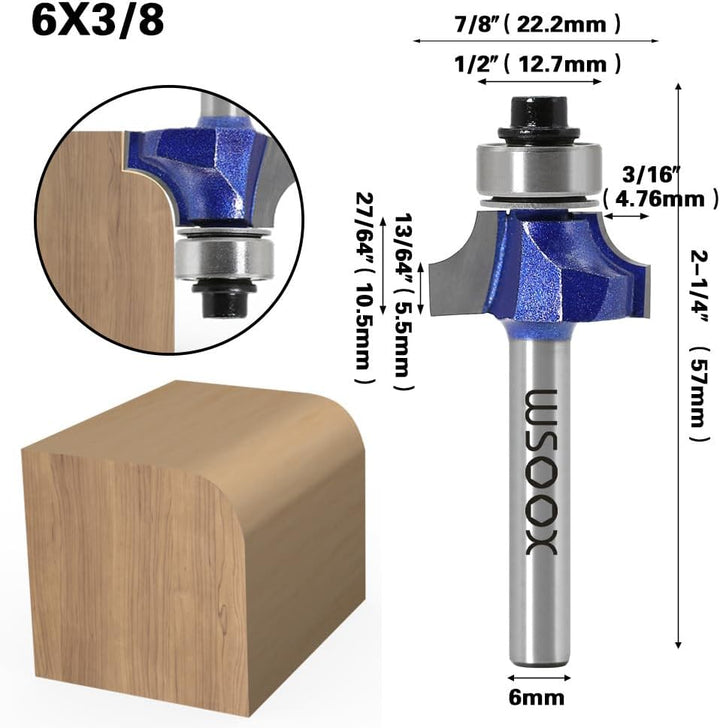 WSOOX 4 Stück Abrundfräser Standard Fräser Set für Holz mit 6mm Schaft, Fräser für Oberfräse Set