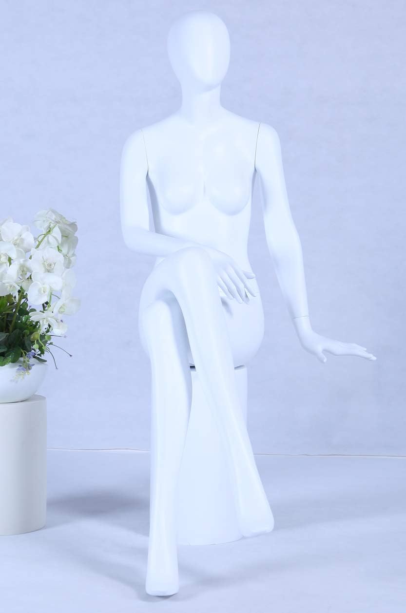 CH+39 sitzend Frau Schaufensterpuppe weiss matt lackiert hochwertig Egghead mit Metallplatte Frau We