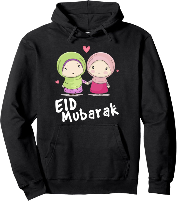 Eid Mubarak Kalligraphie mit muslimischen Hijab-Mädchen Pullover Hoodie