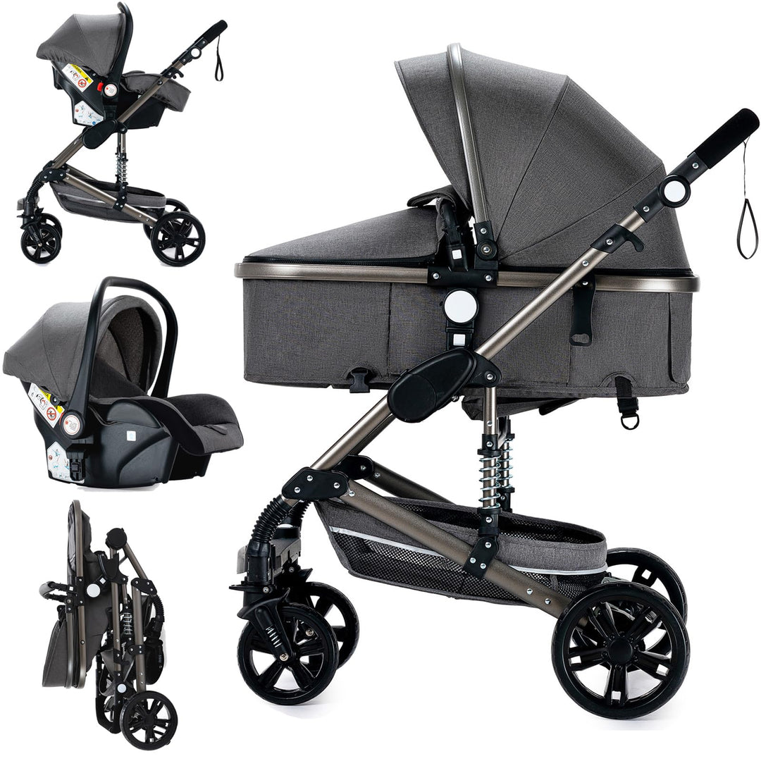 MoLi Kinderwagen 3 in 1, Kinderwagen Set Umkehrbarem Doppelschiebemodus, Kombikinderwagen 3 in 1 Gro