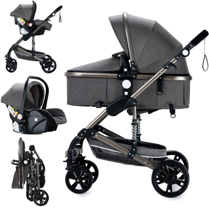 MoLi Kinderwagen 3 in 1, Kinderwagen Set Umkehrbarem Doppelschiebemodus, Kombikinderwagen 3 in 1 Gro
