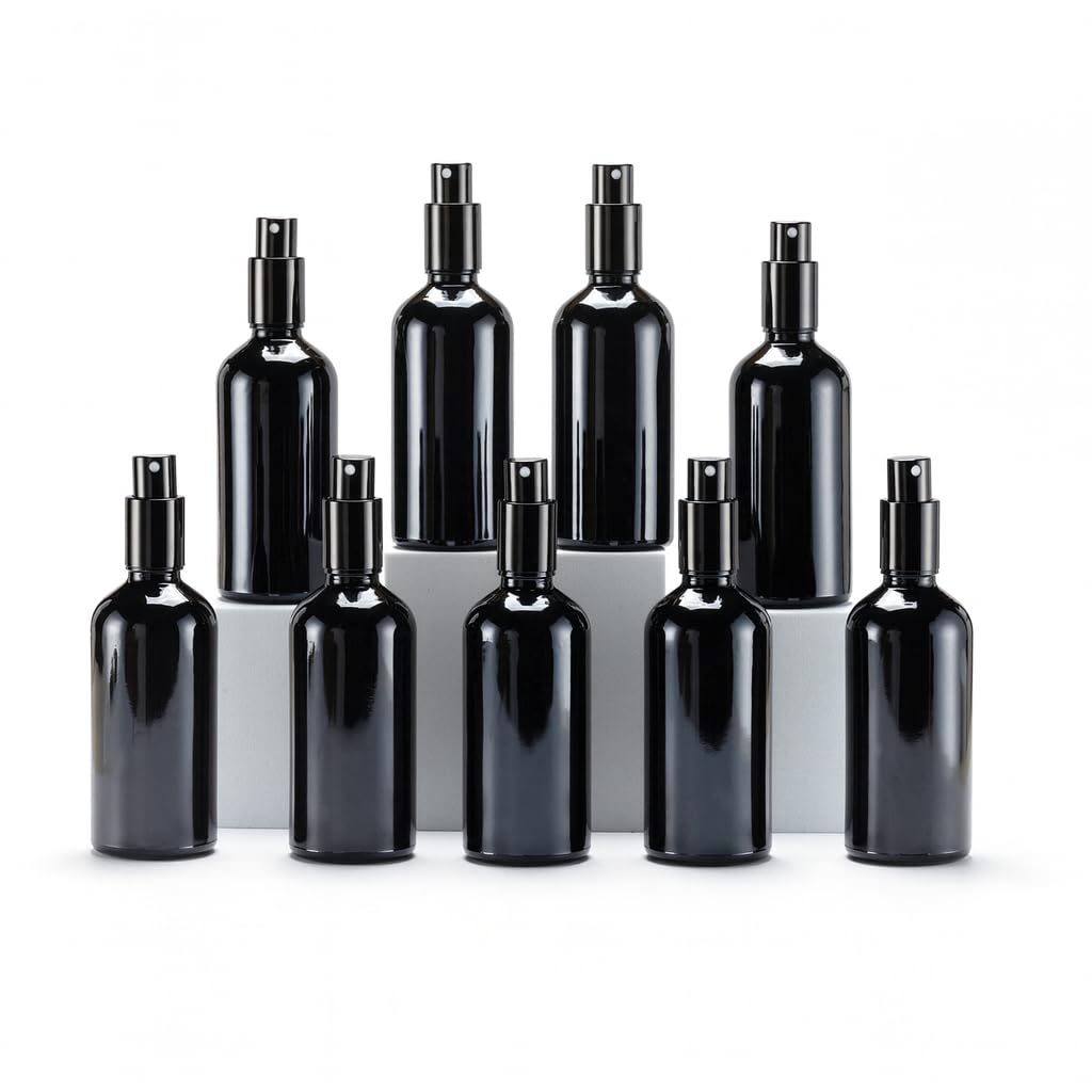 YIZHAO Schwarz Sprühflasche 100ml, Sprühflasche Klein Glas mit Zerstäuber, für Ätherisches Öle, Kosm