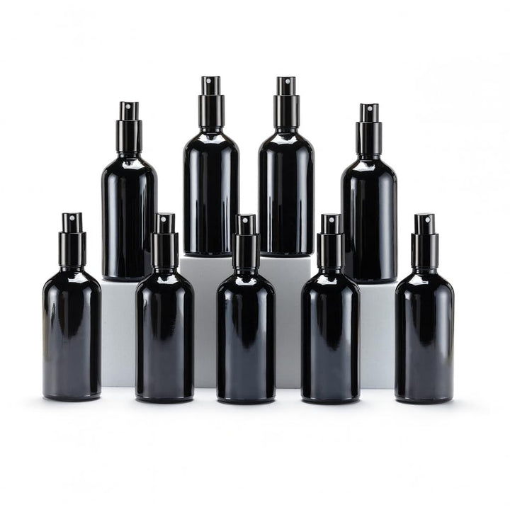 YIZHAO Schwarz Sprühflasche 100ml, Sprühflasche Klein Glas mit Zerstäuber, für Ätherisches Öle, Kosm