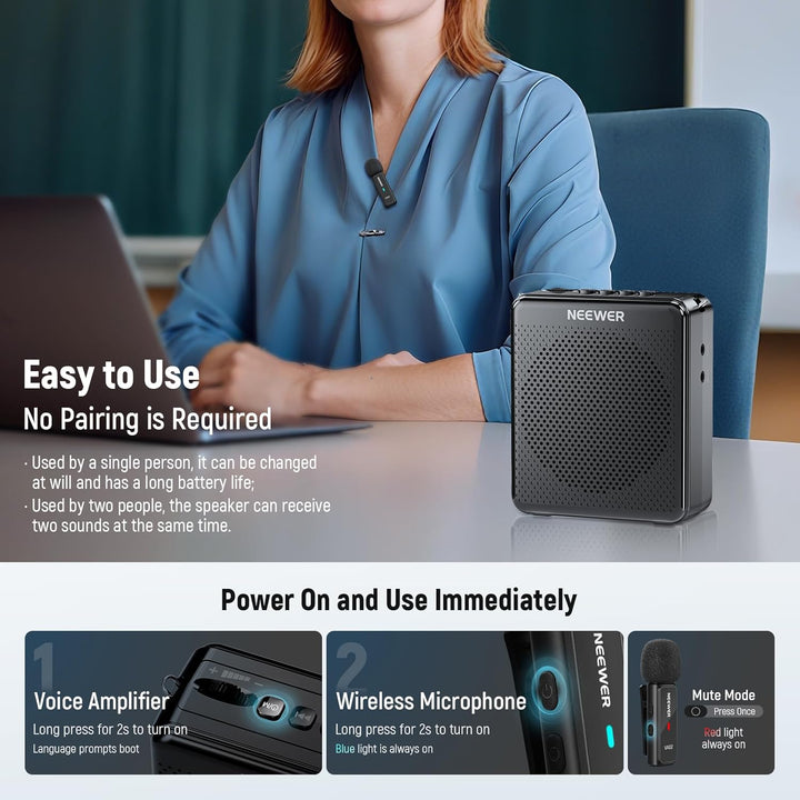 NEEWER Sprachverstärker mit kabellosem Mikrofon, tragbares, Tragbares Mini USB C, wiederaufladbar, G