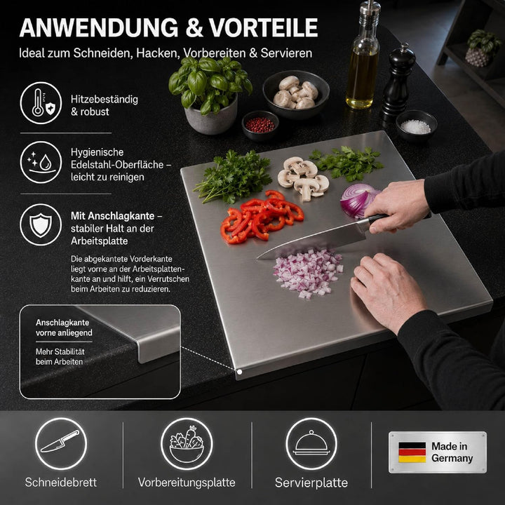 Arbeitsplatte Knetbrett Edelstahl [100x50 cm] - Für Kneten, Schneiden & Backen - Küchenplatte mit An