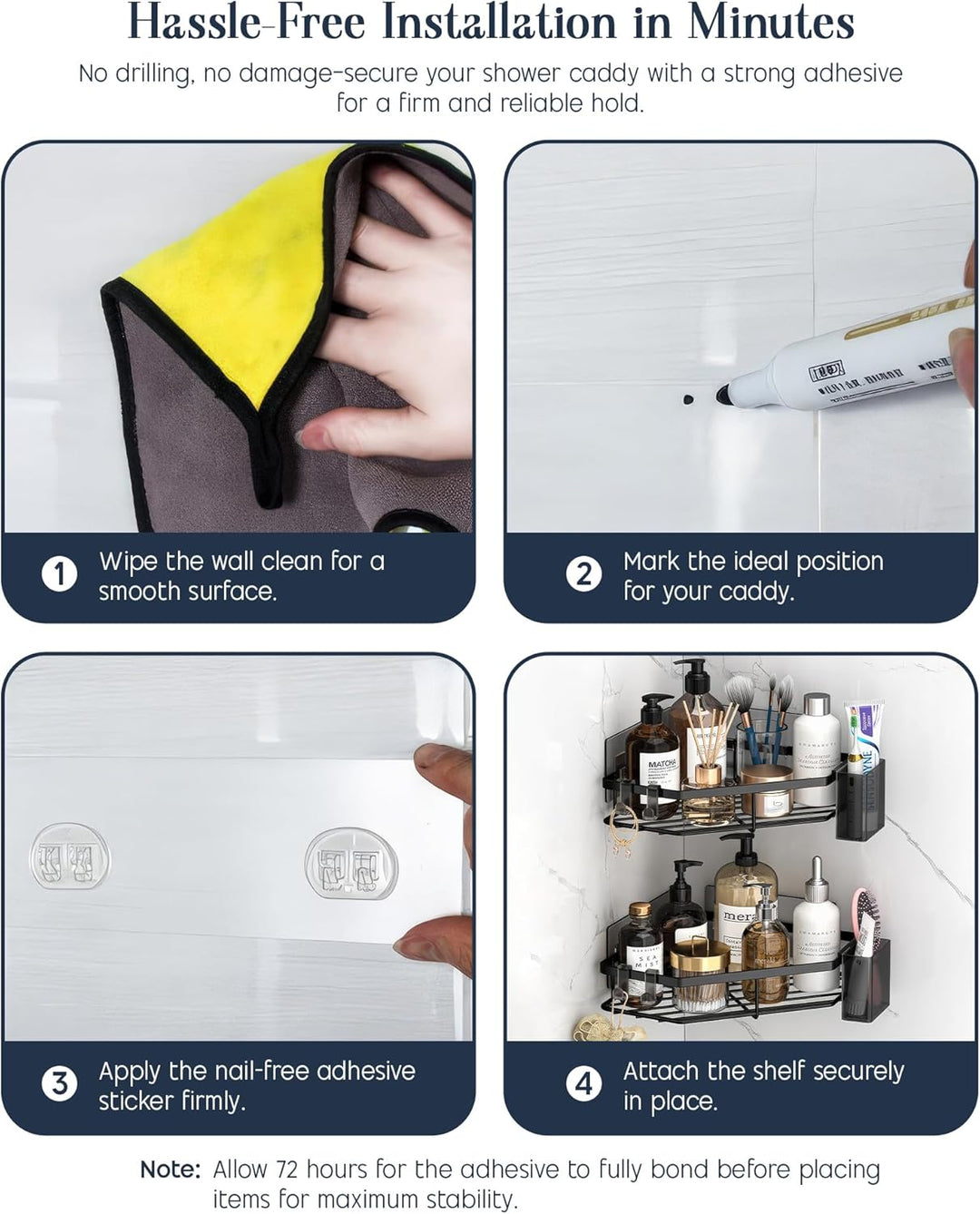 ADOV Eck-Dusch-Caddy, selbstklebender Badezimmer-Caddy mit Seifenhalter, Rostfreie Edelstahl-Duschre