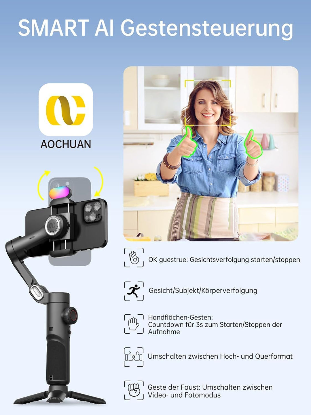 Phone Gimbal Stabilizer 3-Achsen Smartphone faltbar Gimbal für iPhone Gimble mit Focus Wheel TikTok