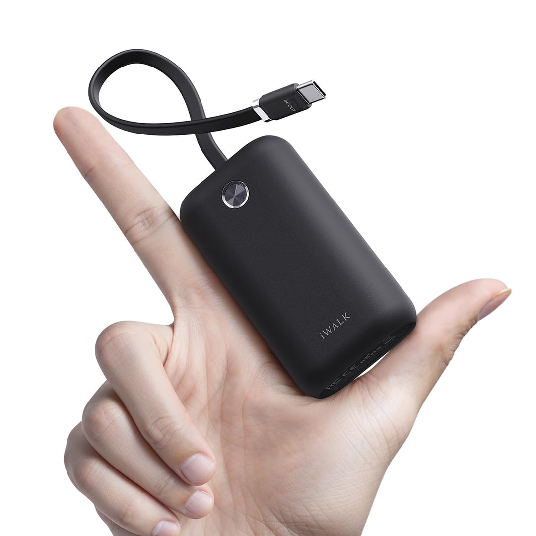 iWALK Mini Tragbares Ladegerät 10000 mAh, 22,5W USB-C Powerbank mit integriertem Kabel, Ultra-kompak