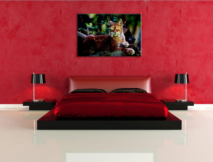 Dark aufmerksamer Luchs Deluxe Format: 100x70 cm auf Leinwand, XXL riesige Bilder fertig gerahmt mit