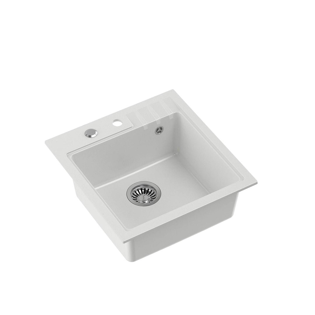 VBChome Spüle 52 x 50 cm Weiss Tiefes Becken 20cm Küche Einbauspüle Gesprenkelt Verbundspüle Küchens