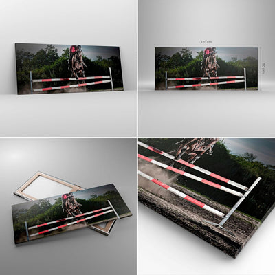 Wandbilder Dekoration Wohnzimmer Pferd Sport Hindernisse Himmel Panorama Bilder auf Leinwand 120x50c