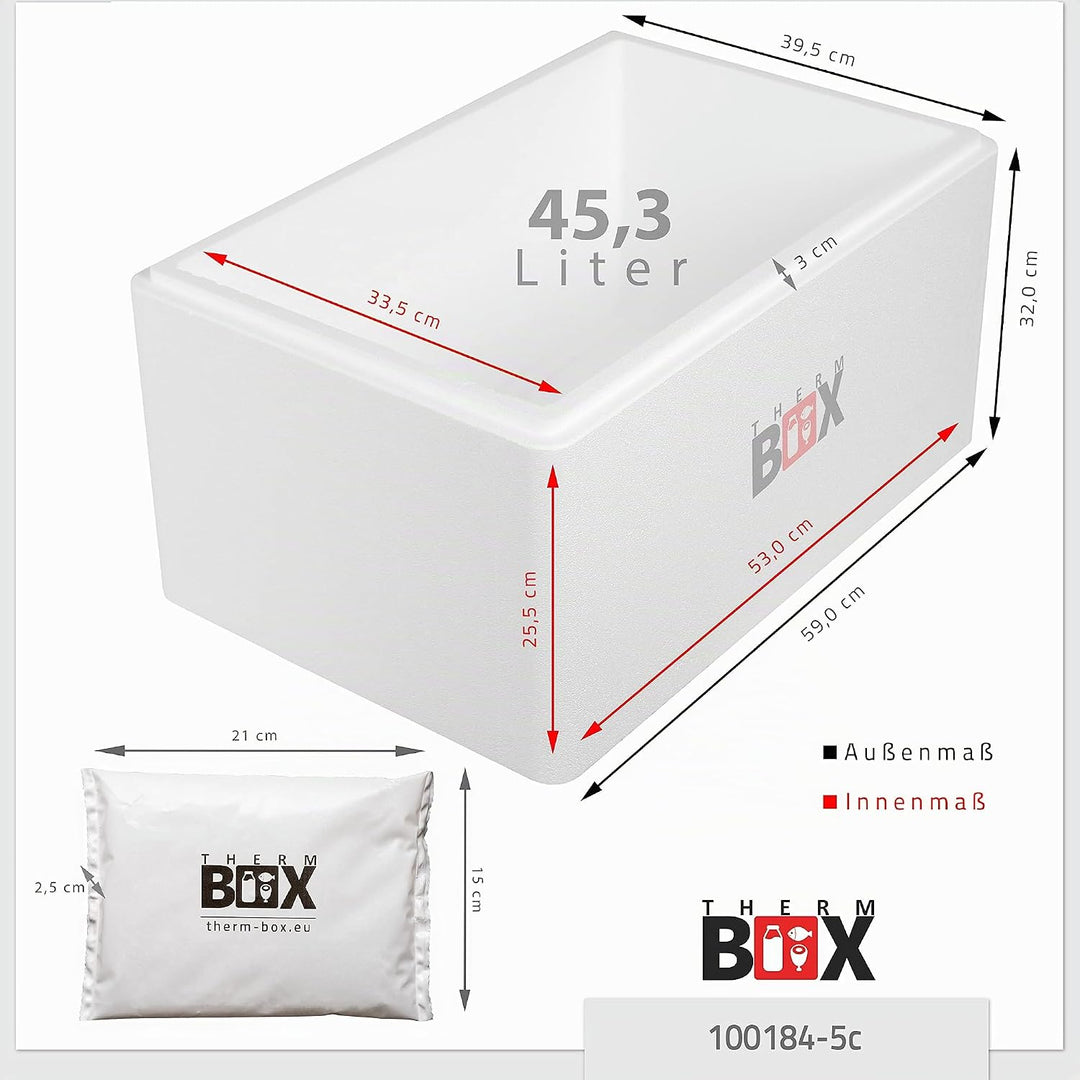 THERM BOX Styroporbox 28L bis 61,5L mit Kühlakkus für Kühlbox Verschiedene Grössen Transportbox Ther