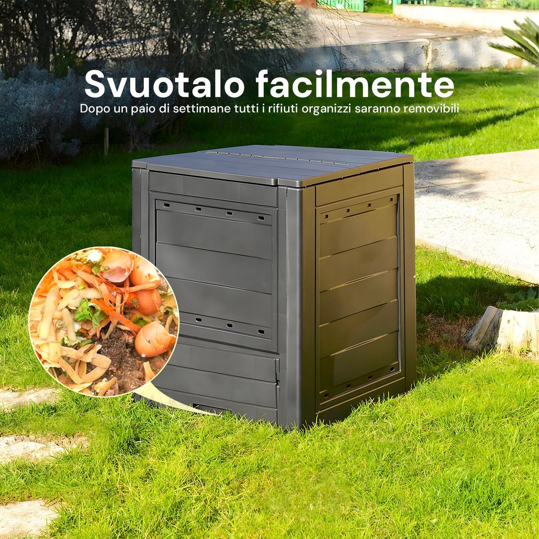 Avilia Komposter für den Garten, Kompostbehälter mit Frontzugang, Polypropylen, 260 l, 60 x 60 x 73