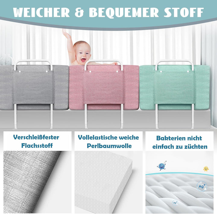 SUBTLETY 50cm Baby Bettgitter mit Leinen Softpack 5-Loch Höhenverstellbar Rausfallschutz Kinderbettg