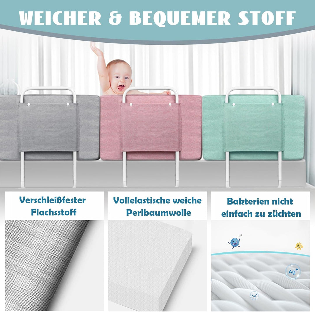 SUBTLETY 50cm Baby Bettgitter mit Leinen Softpack 5-Loch Höhenverstellbar Rausfallschutz Kinderbettg