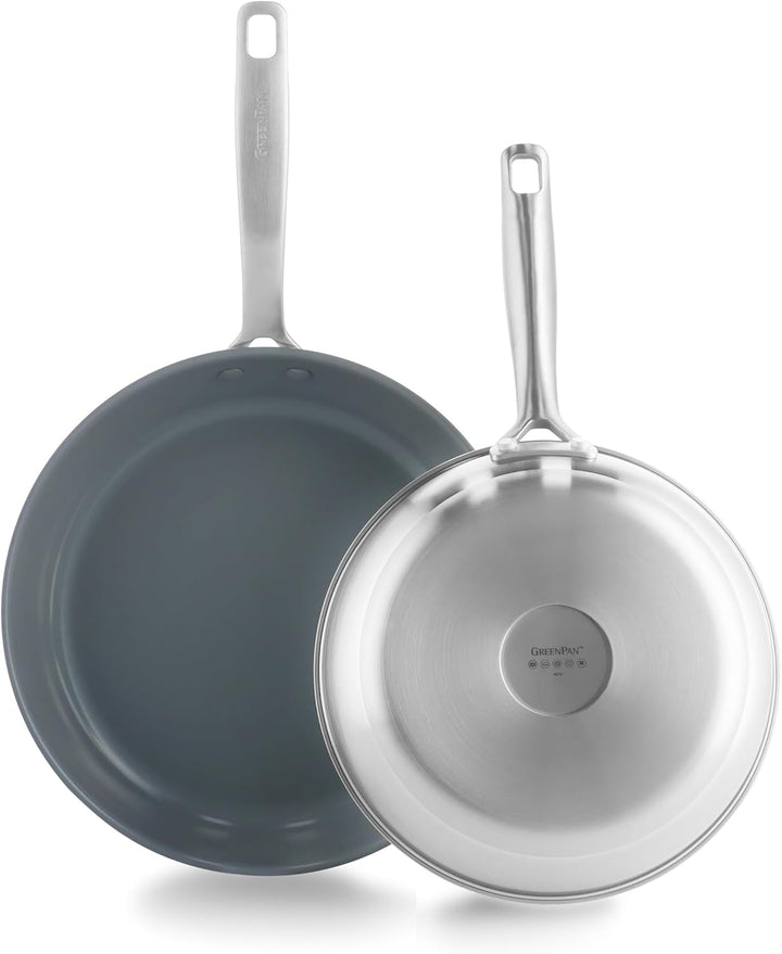 GreenPan Treviso Edelstahl Gesunde Antihaftbeschichtung aus Keramik Non-Stick 24cm & 28cm Bratpfanne