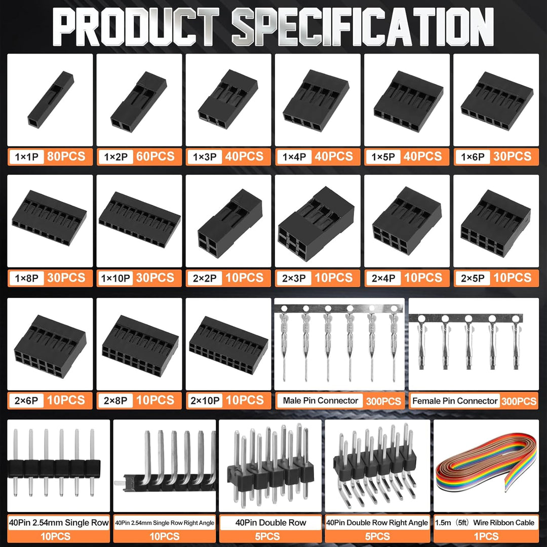 Crimpzange Dupont Stecker Set,2320 PCS 2,54 mm Steckverbinder und Crimp Pins,AWG 24–16 (0,25–1,5 mm²
