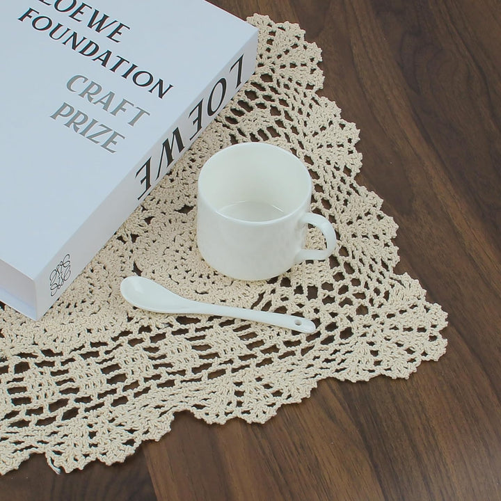 kilofly Handgemachte Häkelarbeit-Baumwollspitze Tischset Deckchen [Set von 4] Beige, Beige