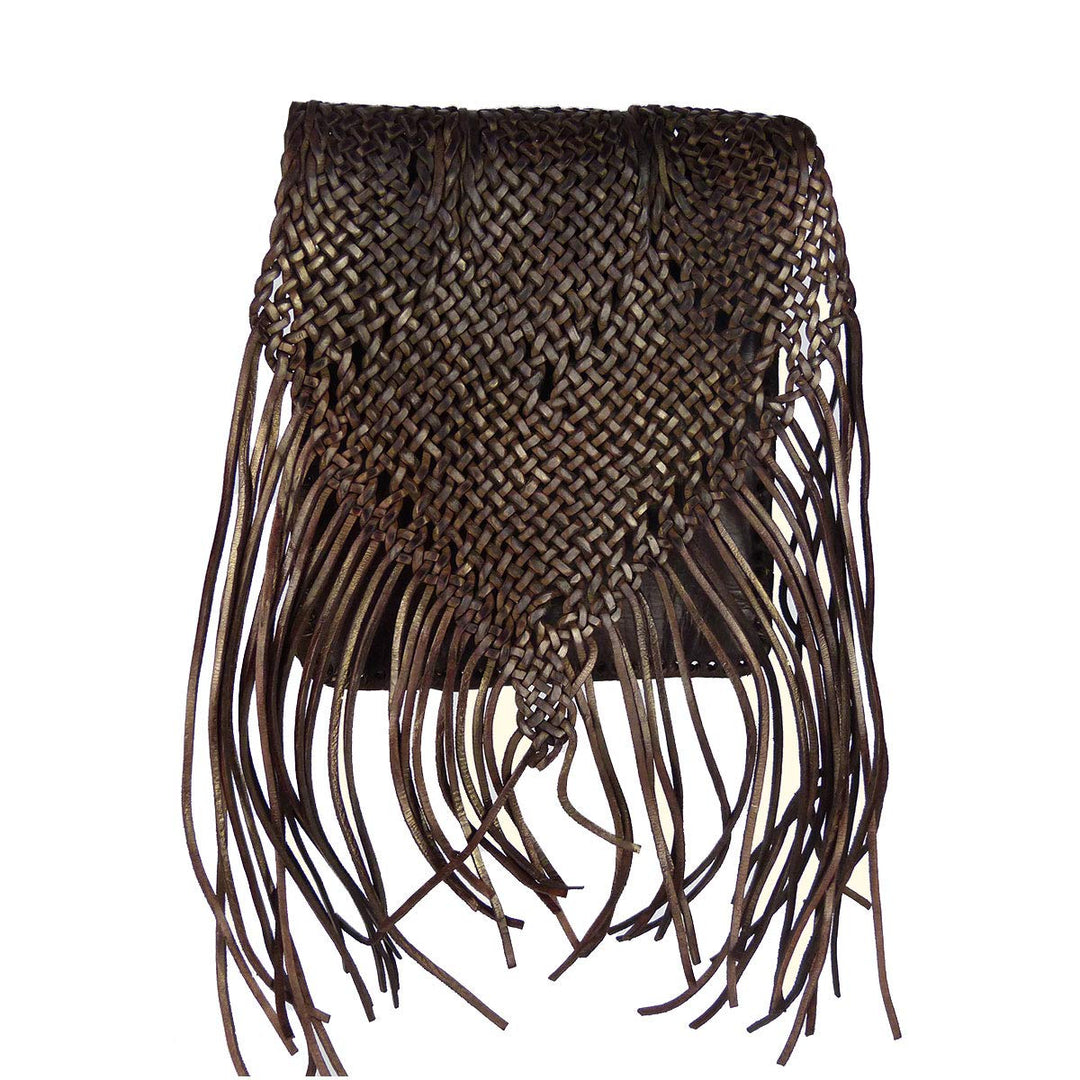 Simandra Leder-Tasche „Indian“ 30x25cm braun • marokkanische Umhängetasche mit Fransen in Flecht-Opt
