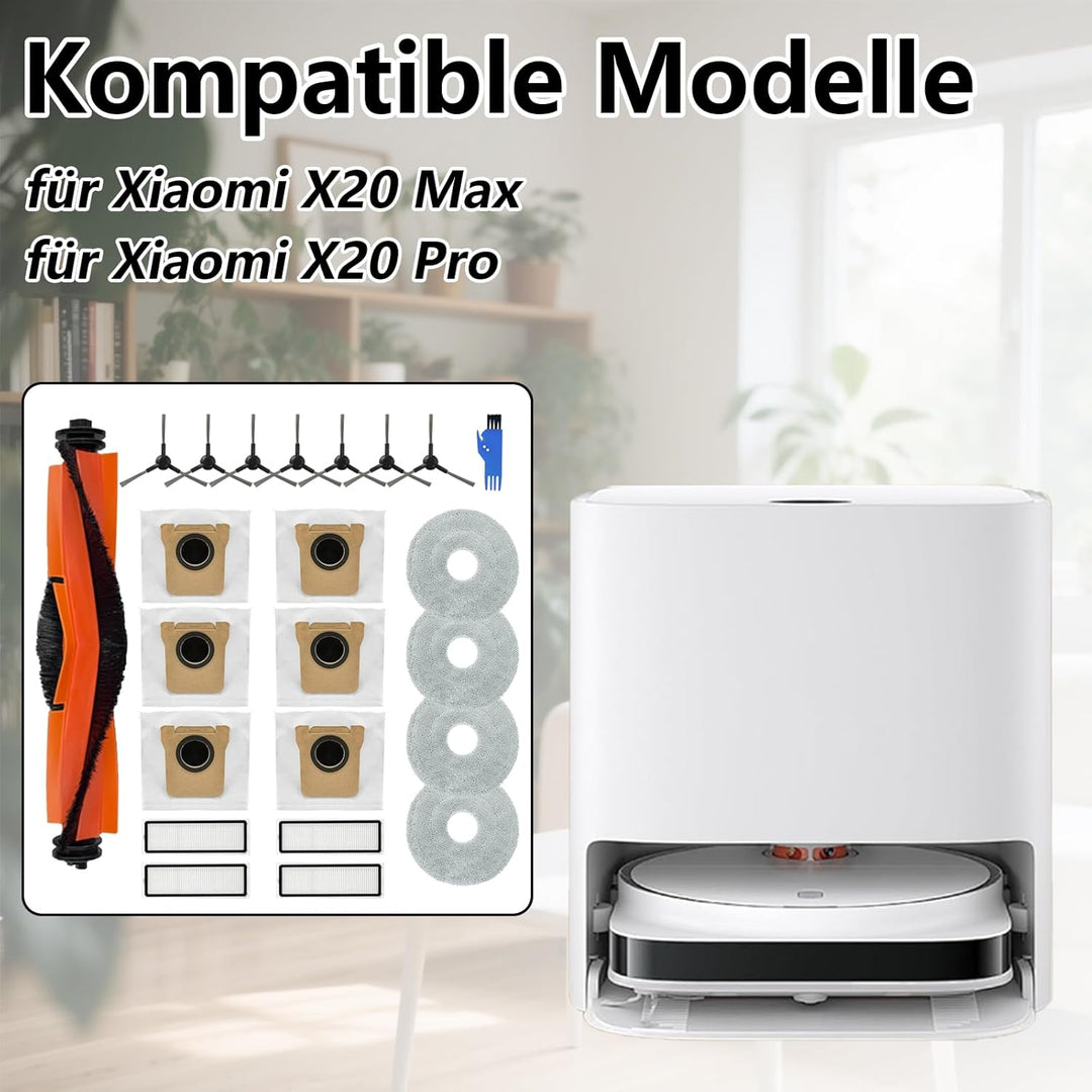 Homruich 23 Stück Zubehör für Xiaomi X20 Max / X20 Pro Staubsauger Ersatzteil, 1 Hauptbürste, 4 Filt