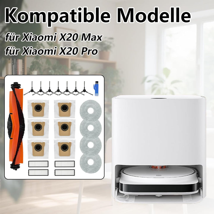 Homruich 23 Stück Zubehör für Xiaomi X20 Max / X20 Pro Staubsauger Ersatzteil, 1 Hauptbürste, 4 Filt