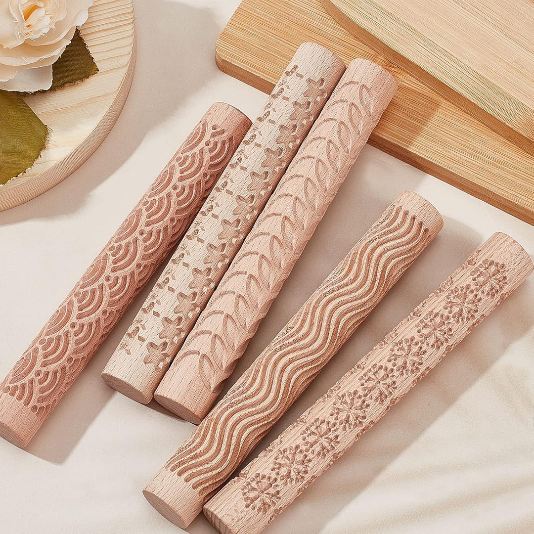 GORGECRAFT 5 Styles Holzgriff Clay Texture Roller 6 Zoll Modelliermuster Töpferwerkzeuge Handgeferti