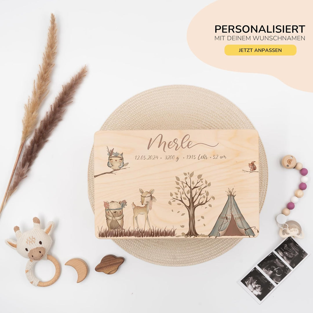 KIDSMOOD - Erinnerungsbox Baby, personalisierte Holzkiste mit Deckel, Ideal zur Aufbewahrung von Eri
