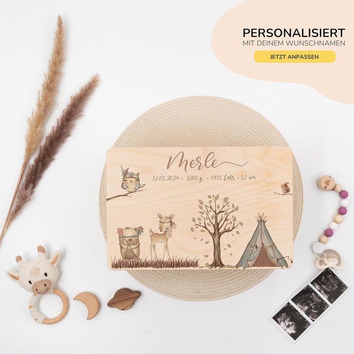 KIDSMOOD - Erinnerungsbox Baby, personalisierte Holzkiste mit Deckel, Ideal zur Aufbewahrung von Eri