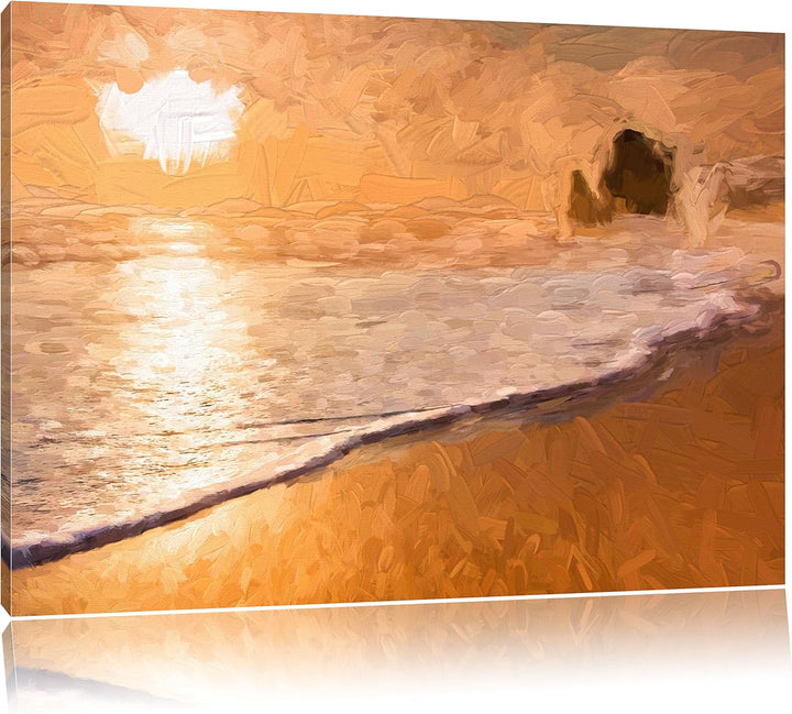 Pixxprint Sonnenuntergang Ozean Kunst Pinsel Effekt, Format: 100x70 auf Leinwand, 100x70