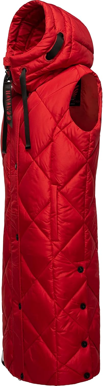 Navahoo warme Damen Winter Steppweste lang mit Kapuze Schnuckel XS-XXL S Apple Red, S Apple Red