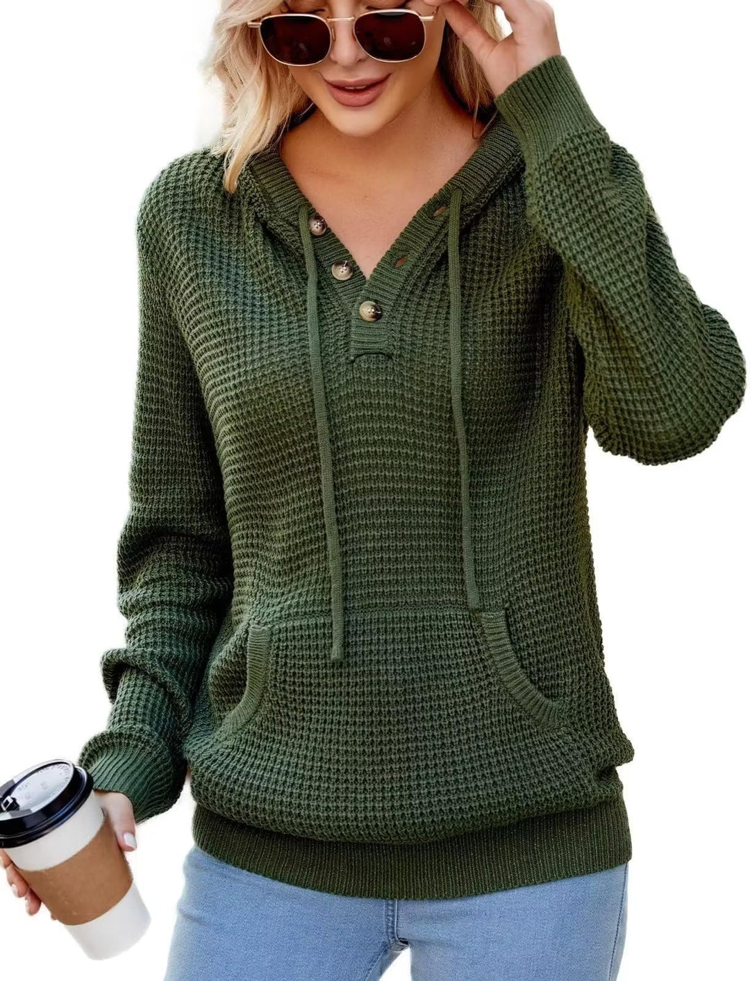 TrendiMax Hoodie Damen Strickpullover Kapuzenpullover Herbst Übergangs Sweatshirt Langarm Pullover D