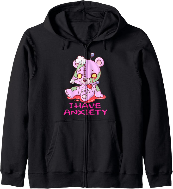 Pastell Goth haben Angst Teddy Kawaii Kapuzenjacke