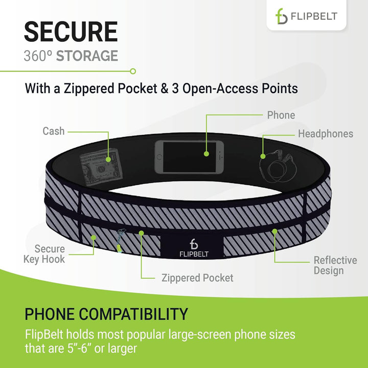 FlipBelt Zipper - Laufgürtel für Handy & kleines Zubehör - Sport-Bauchtasche für Damen und Herren XS