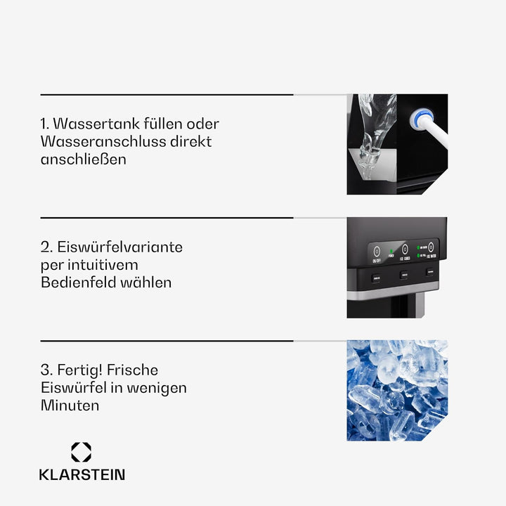 Klarstein ArcticBlend 3in1-Eiswürfelmaschine – 20 kg/24 h, Kugeleis & Crushed Ice, Wasserspender, 6-