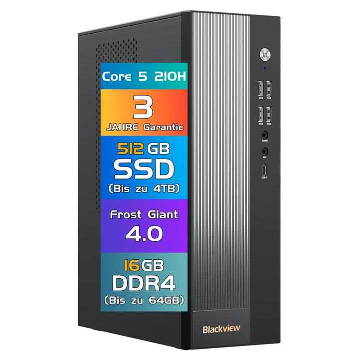 Blackview Tower PC Win 11 Pro, Intel Core 5 210H (bis 4.80 GHz, 13. Gen) Office Desktop PC (16GB RAM