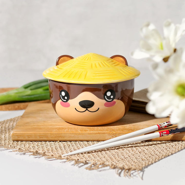 Elbenwald Otter Kawaii Schale mit Deckel für Anime Fans Ramen-Bowl Müslischale rundumbedruckt 550 ml
