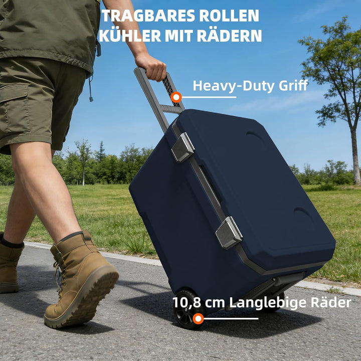WISD 45L Kühlbox mit Rollen und Griff – Grosse Camping Kühlbox mit Metallverschlüssen & Ablaufstopfe