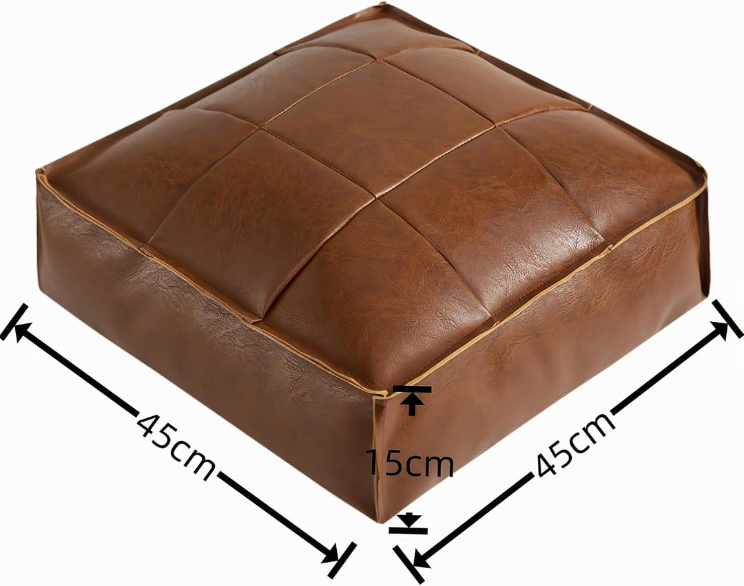 Eckiger Pouf Hocker – Ungefüllter PU Kunstleder Sitzpouf, 45x45x15 cm, DIY Füllung mit Alten Materia